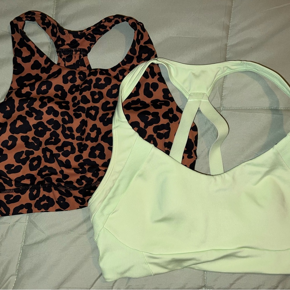 Leopard Print and Mint Green Sports Bras